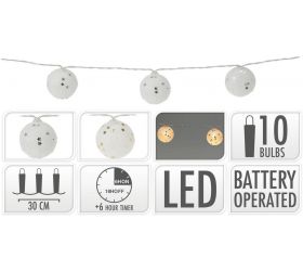 Svetlo vianočné 10 LED teplé biele, guličky, s časovačom, baterky