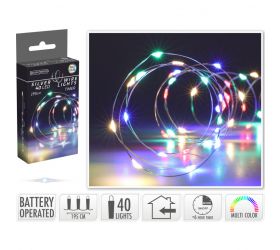 Svetlo vianočné 40 LED farebné, s časovačom, baterky, vnútorné