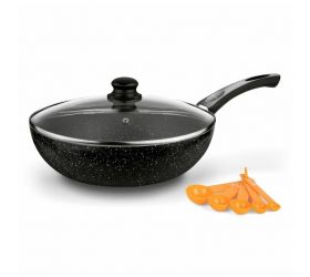 Panvica MARMARA 30x8,5cm, čierna, WOK, nepriľnavá + pokrievka a 5 odmeriek