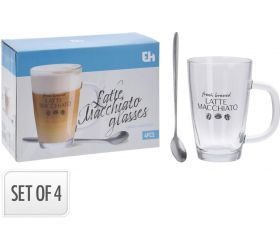 Hrnček sklo 300ml na Latte s lyžičkou, sada 2+2ks KLC