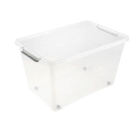 Box úložný s vekom, LARS 60L, s kolieskami transparentný, plastový