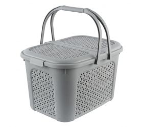 Kôš piknikový rattan štýl, 35x46x28,5 cm šedý