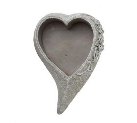 Obal srdce ruža, cement, sivostrieborný, 50x35x13cm