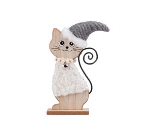 Postavička mačka 17x5x25 cm drevo sivá