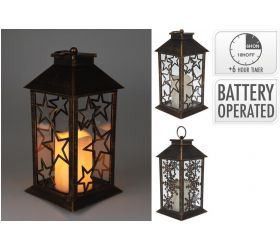Lampáš svietnik s LED sviečkou 14x14x28 cm plast/sklo čierny mix