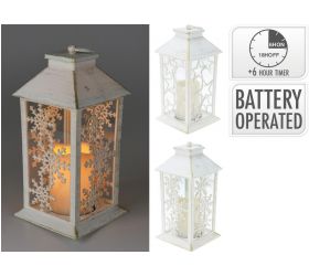 Lampáš svietnik s LED sviečkou 14x14x28 cm s časovačom plast biely mix