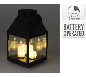 Lampáš svietnik s LED sviečkami 13,5x13,5x25 cm s časovačom plast čierny