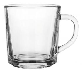 Hrnček sklenený s uškom 220 ml číry KLC