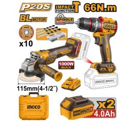 Vŕtačka bezkartáčová CIDLI206681 a Uhlová brúska CAGLI21154 INGCO AKU 20V KIT P20S