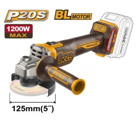 Brúska uhlová bezkartáčová 125mm CAGLI221253 INGCO AKU 20V P20S INDUSTRIAL bez akumulátora a nabíjačky