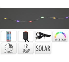 Svetlo 240 LED reťaz, 12m, farebné solárne s časovačom, s funkciami