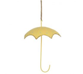 Ozdoba závesná dáždnik, 14cm, kovová, žltá