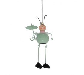 Ozdoba závesná lienka, 14cm, kovová, zelenoružová