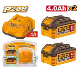 Sada 2x 4.0Ah batérií a nabíjačky 4A 20V INGCO Industrial