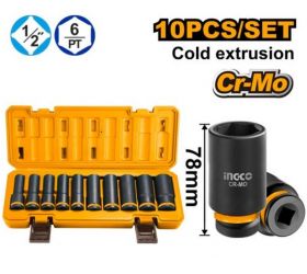 Gola sada orechy 1/2" pre rázové uťahováky, sada 10 dielna INGCO INDUSTRIAL