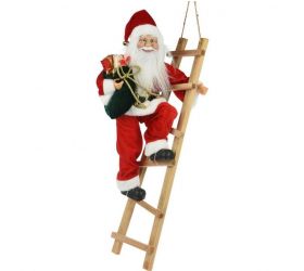 Postavička Santa na rebríku 65 cm červený