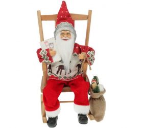 Postavička Santa v hojdacom kresle 15x25x35 cm červený