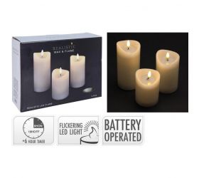 Sviečka LED 7x10/12,5/15cm, sada 3 ks s časovačom ivory