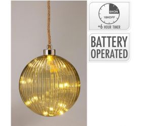 Vianočná sklenená guľa LED, zelená, 14 cm s časovačom, na batérie