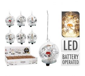 Vianočná sklenená závesná guľa, LED mix anjel / strom