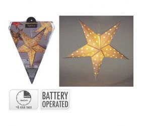 Ozdoba závesná hviezda 10 LED 60 cm papier s časovačom, s funkciami, batérie