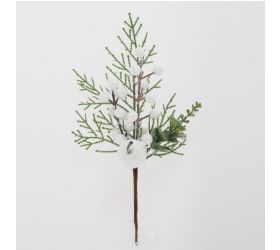Ozdoba zapichovacia tuja + jablko ľadové + bobule biele, 27 cm