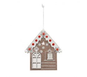 Ozdoba závesná chalúpka perník 14,5 cm, drevená
