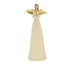 Postavička anjel so srdcom, 31,5 cm, polyrezín, krémový
