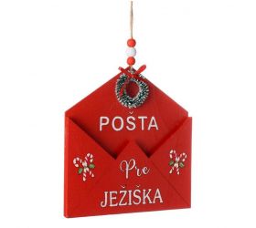 Ozdoba závesná obálka 16x15x1,3 cm červená