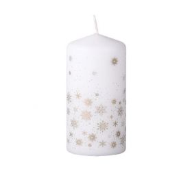 Sviečka valec 60x120mm,Vločky Magic Snowing bielo-zlatá