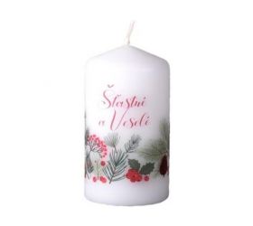 Sviečka valec Šťastné a Veselé, 60x120mm