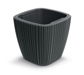 Kvetináč plastový 290x290 mm ORO, hranatý, šedý, výška 270 mm, s vložkou