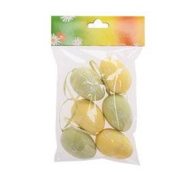 Ozdoba závesná veľkonočné vajíčka zelené + žlté, plastové, 6 cm sada 6 ks mix