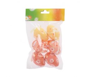 Ozdoba závesná veľkonočné vajíčka ružové +žlté, plastové 6 cm, sada 6 ks, mix 