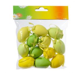 Ozdoba závesná veľkonočné vajíčka zelené + žlté, 6 cm sada, 12 ks, plastové, mix
