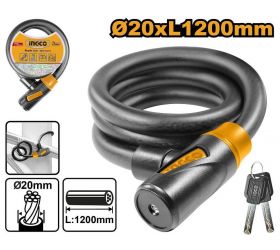 Zámok na bicykel 20x1200mm na kľúč INGCO