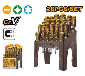 Skrutkovač plochý + krížový CrV 26ks INGCO, v plastovom ráme