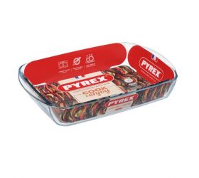 Pekáč s ušami hranatý, 40x27x6cm, 3,7L, sklo číre PYREX KLC