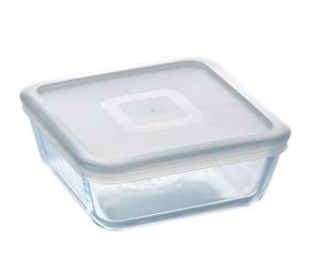 Dóza na potraviny s vekom štvorcová, číre sklo, 15x15x6cm, 0,8L, PYREX