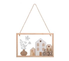Ozdoba závesná obraz 12x13 cm drevená