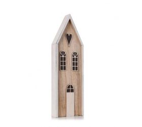 Dekorácia domček 39 cm drevený, biely, prírodný