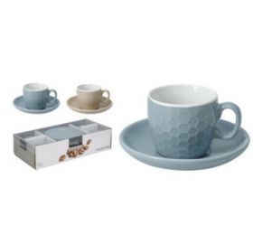 Šálka s podšálkou 90 ml 4+4 sada kameninový, mix farieb