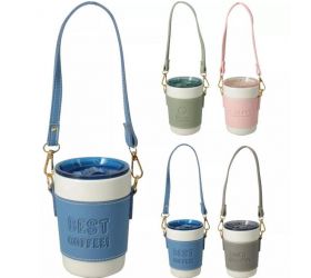 Pohár porcelánový s viečkom 420 ml, s pútkom, mix farieb