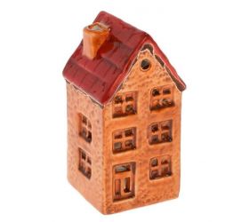 Dekorácia domček LED 10 cm porcelán oranžový
