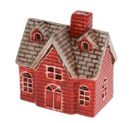 Dekorácia domček LED 10,5 cm porcelán červený