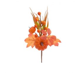 Ozdoba zapichovacia, tekvica, lístie, 25cm, oranžová