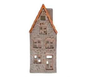 Dekorácia domček, svietnik 17 cm porcelánový, hnedý