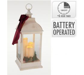 Lampáš svietnik s LED sviečkami 60 cm s časovačom plast/sklo biely