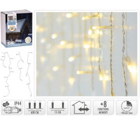 Svetlo vianočné cencúle 180 LED teplé biele, transparent, 6 m, s funkciami, vonkajšie/vnútorné