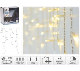 Svetlo vianočné cencúle 360 LED teplé biele, transparent, 12 m, s funkciami, vonkajšie/vnútorné